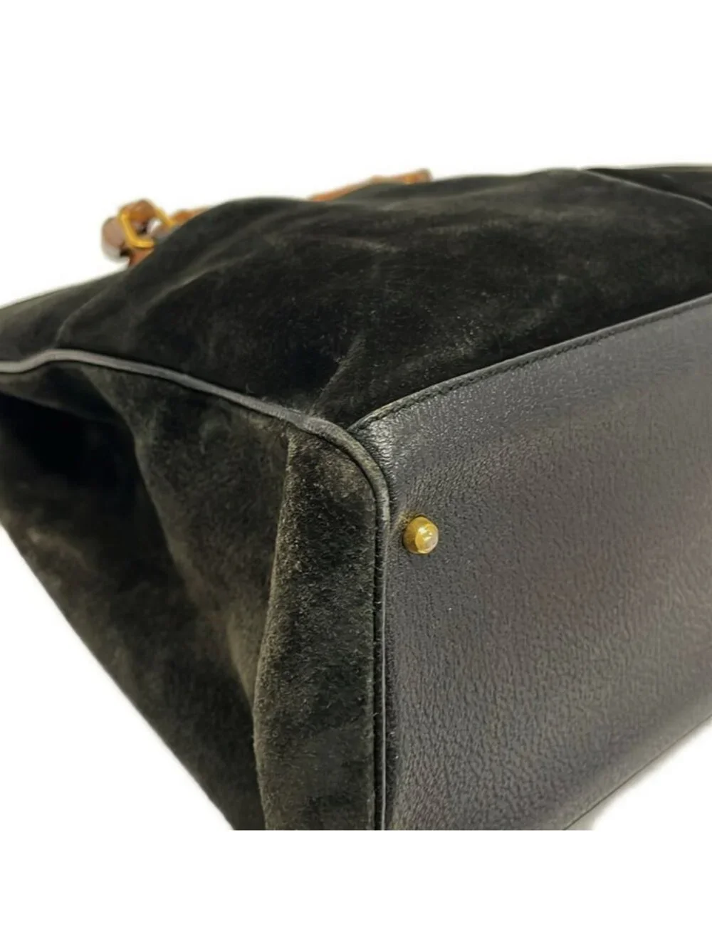 Gucci Handbag Bamboo Black Brown Leather
